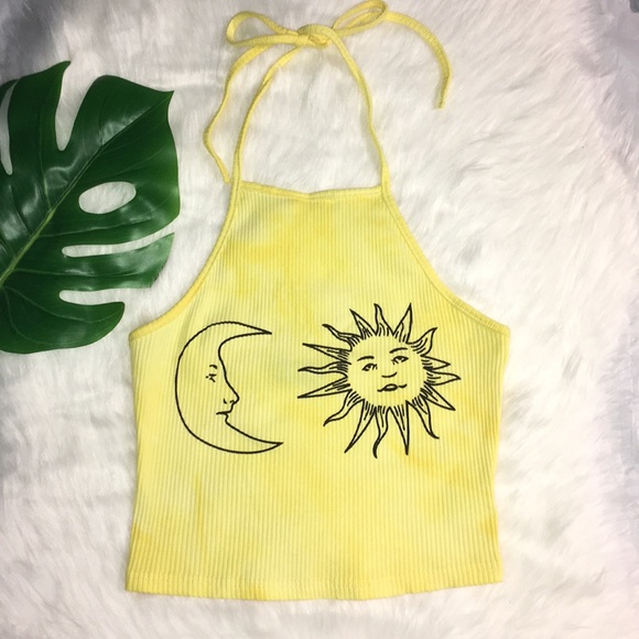 Tops - Sun and moon ribbed tie dye halter top